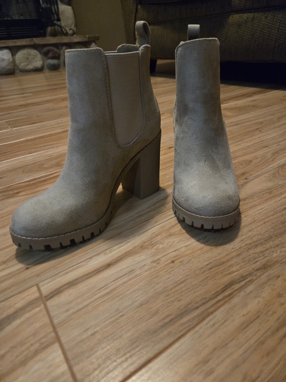 Soda Taupe Suede Chelsea Block Heel Boots